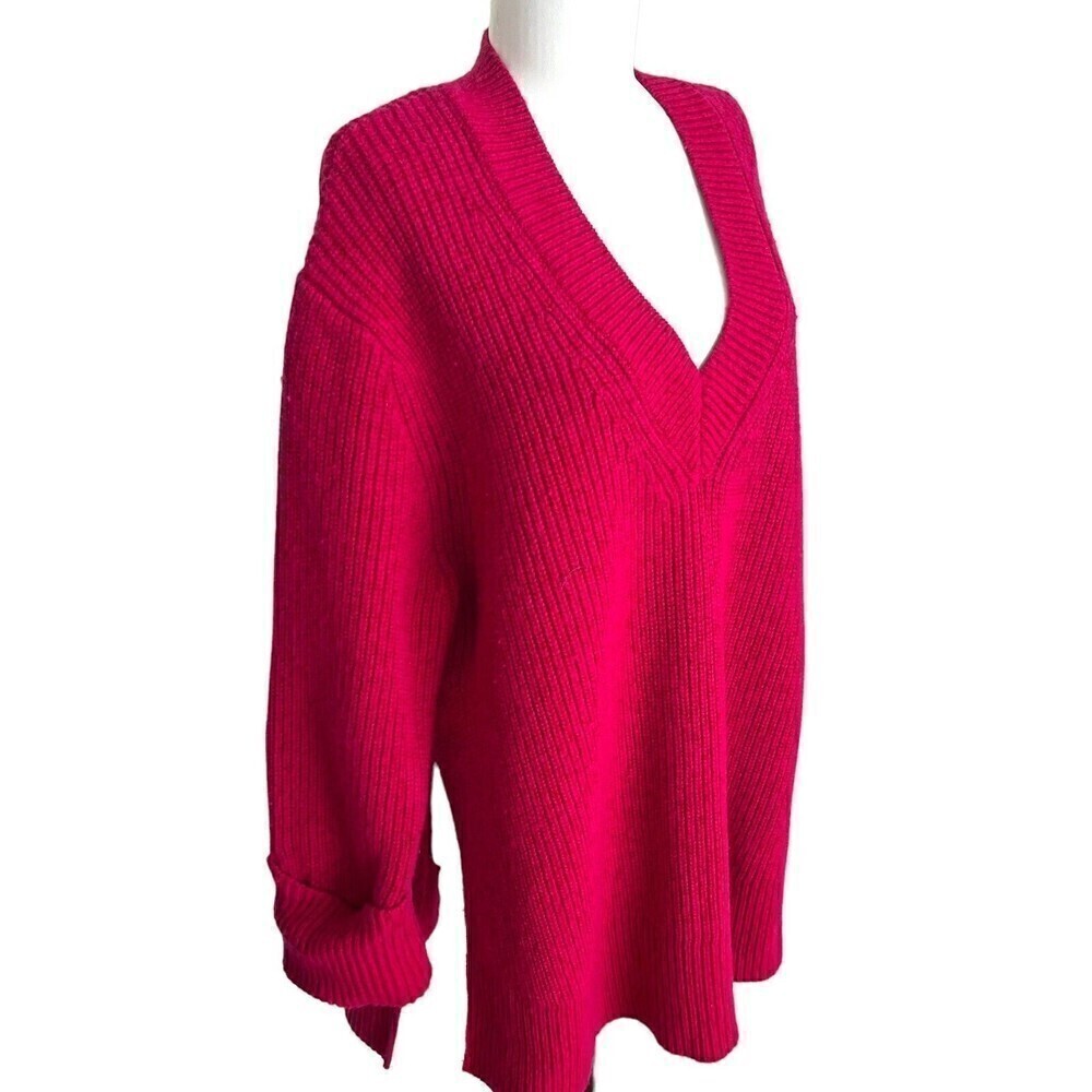Athleta Shasta Wool Sweater V Neck Oversized chunky cabincore Size XL Pink - Picture 3 of 13
